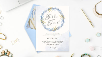 Blue Floral Watercolor Wedding Invitation Template