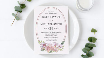 Dusty Rose Pink Floral Greenery Wedding Invitation
