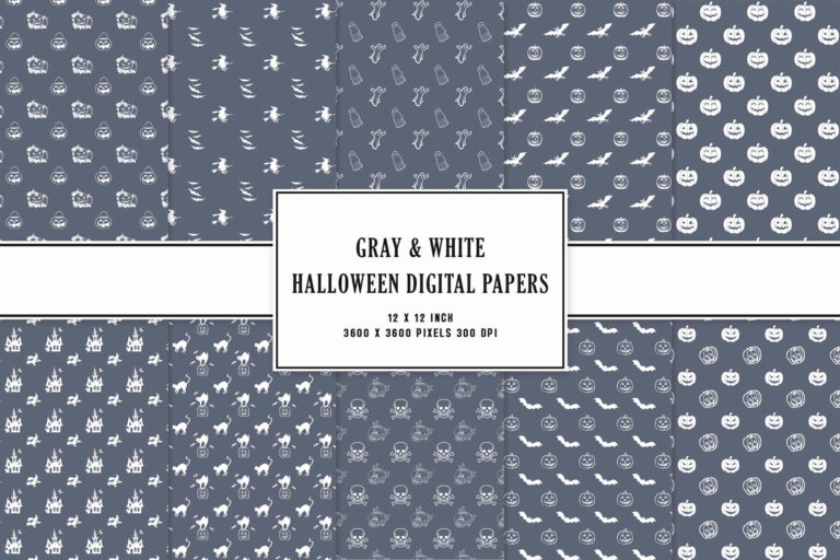 Preview image of Gray & White Halloween Digital Papers