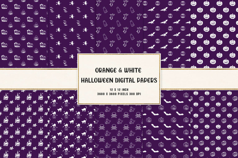 Preview image of Purple & White Halloween Digital Papers