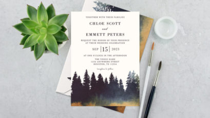 Watercolor Pine Tree Forest Wedding Invitation Template