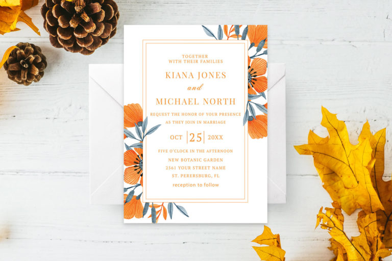 Preview image of Orange Flowers Wedding Invitation Template