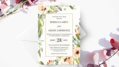 Blush Floral Garden Watercolor Wedding Invitation