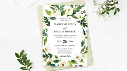 Greenery White Rose Floral Wedding Invitation