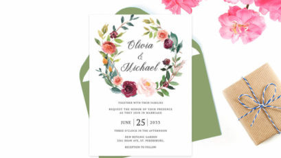 Radiant Bloom Floral Wreath Wedding Invitation