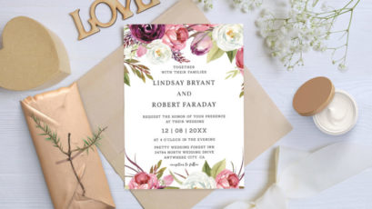 Watercolor Burgundy Floral Wedding Invitation