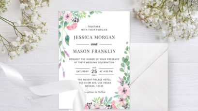 Blush Pink Flowers Watercolor Wedding Invitation