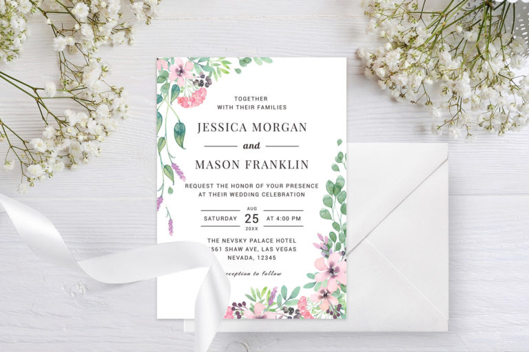 Preview image of Blush Pink Flowers Watercolor Wedding Invitation