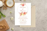 Product image of Orange Ivory Floral Gold Wedding Invitation